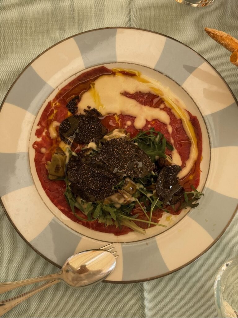 Beef carpaccio with truffles at Gritti Palace Terrace