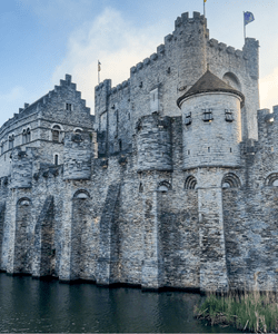 Gravensteen Castle medieval fortress in Ghent Belgium_from water